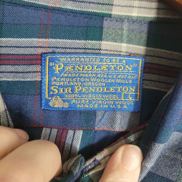 Pendleton 100% Wool Plaid Button Front Shirt Men's Size Large Blue Long Sleeve - Picture 6 of 8
